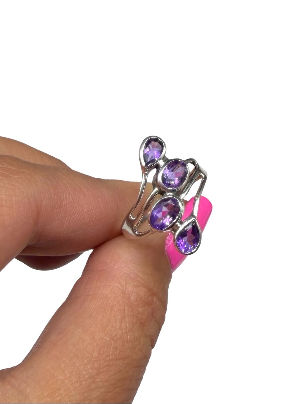 Amethyst Ring Solid 925 Sterling Silver Size 10 Multi Stone Statement - Picture 4 of 7
